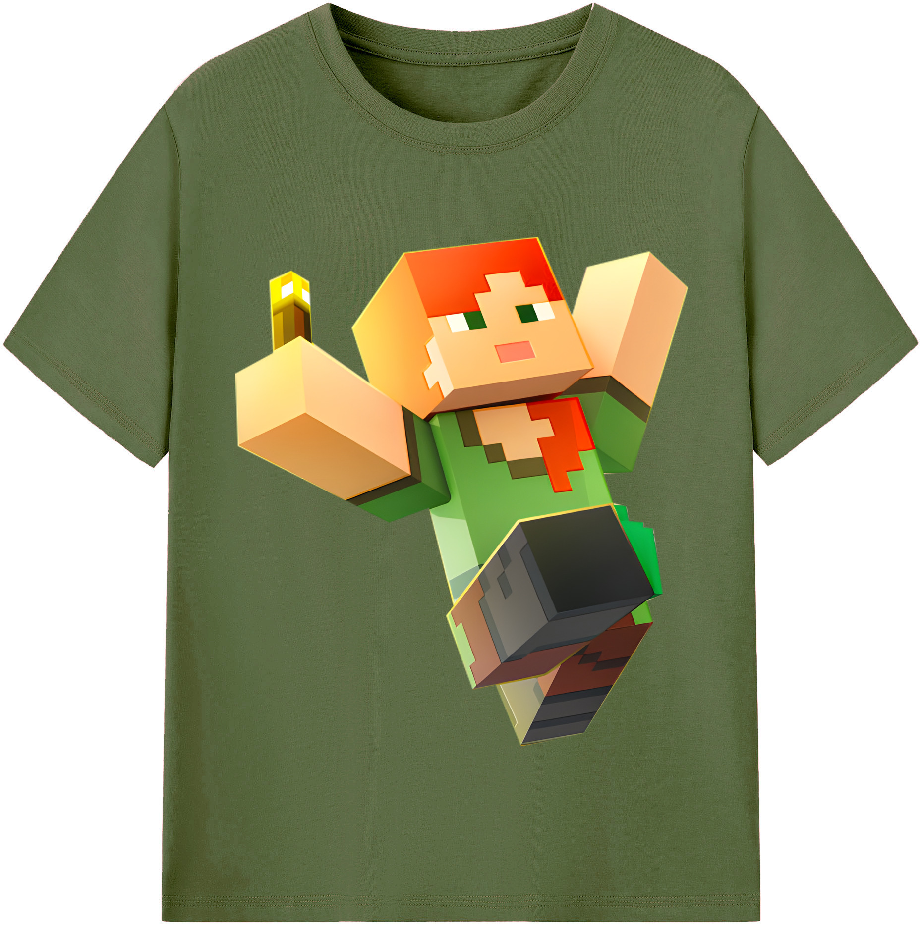 （画像用） マインクラフト ブロックの世界 Minecraft MC Block world 綿100％半袖Tシャツ（フロントプリント）